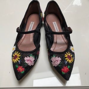Tabitha Simmons black flats with flower detail